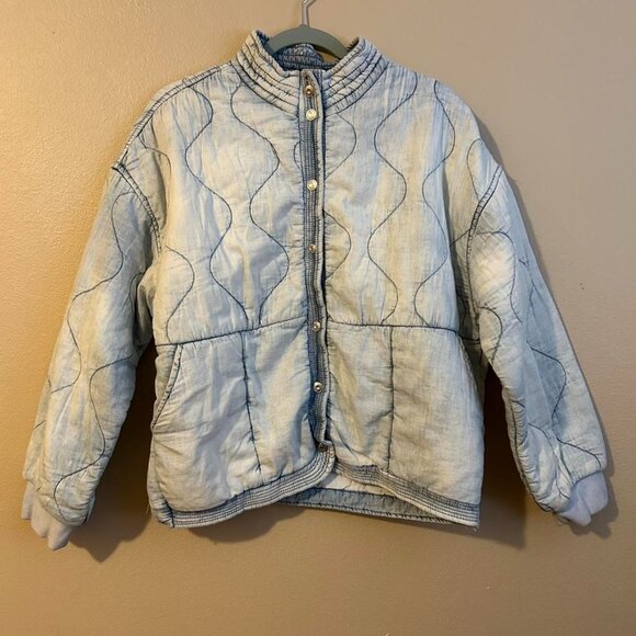 Kenzie Jeans Distressed Quilted Denim Blue Style Cotton Jacket Size Medium - Picture 1 of 8